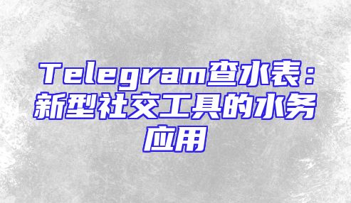 Telegram查水表：新型社交工具的水务应用