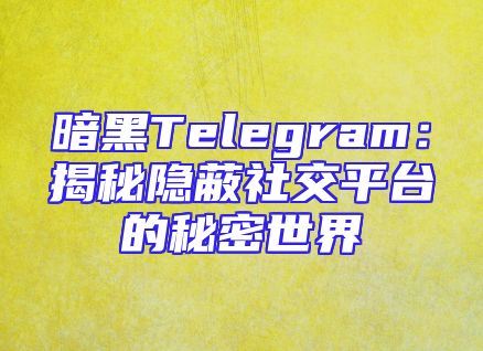 暗黑Telegram：揭秘隐蔽社交平台的秘密世界